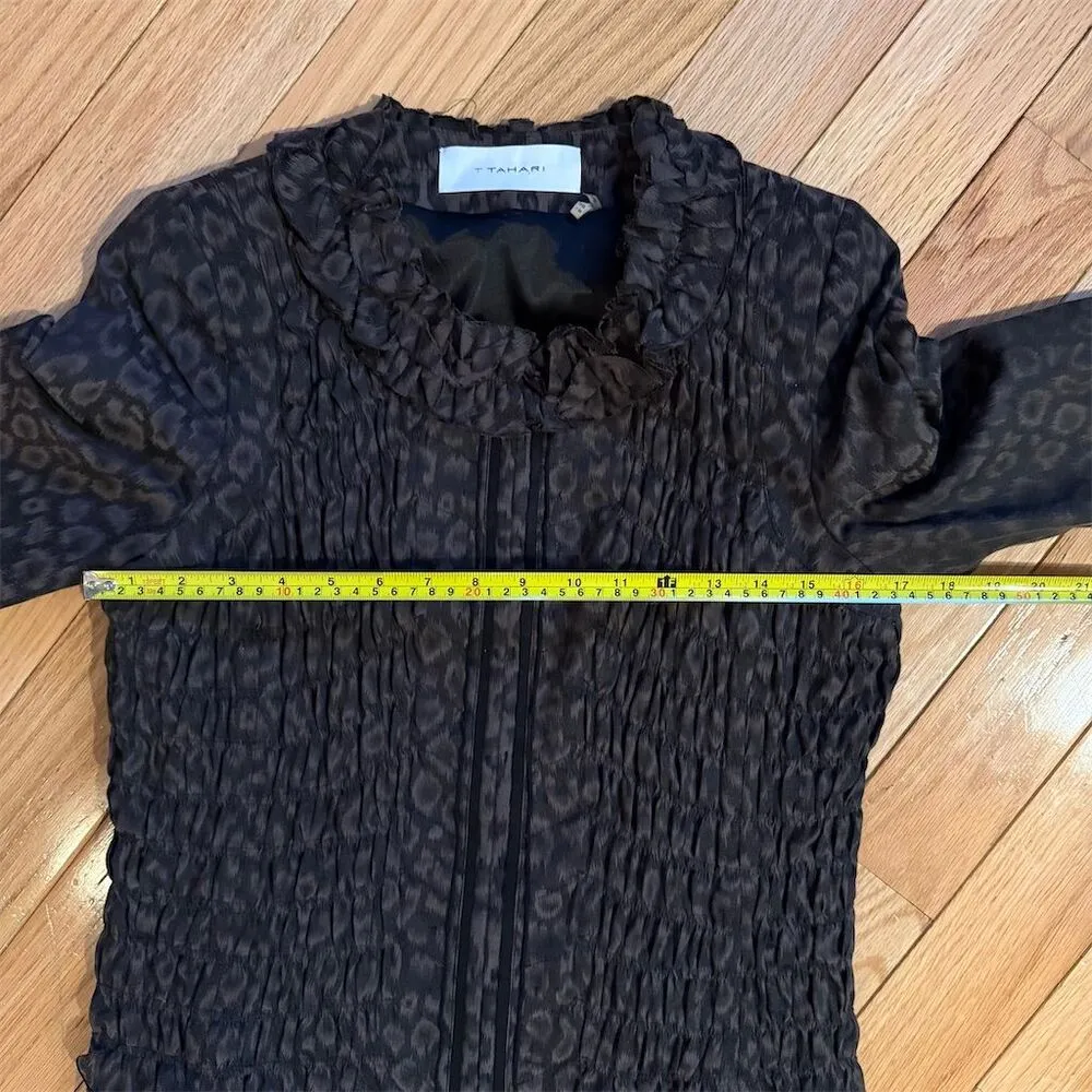 Tahari Women's Leopard Print Ruffle Blazer Jacket Size 8 - Image 6