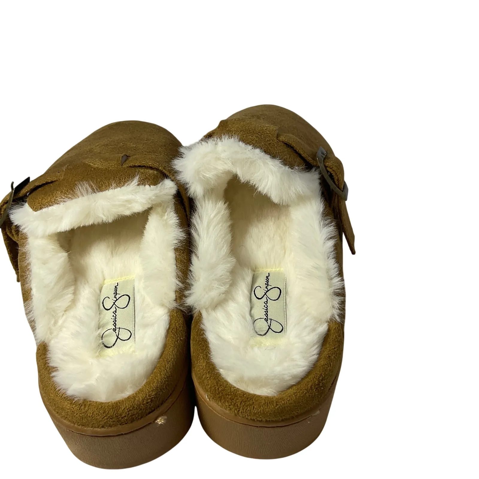 Jessica Simpson Women S Tan Suede Fuzzy Lined Clog Slippers Size 6 - Image 6