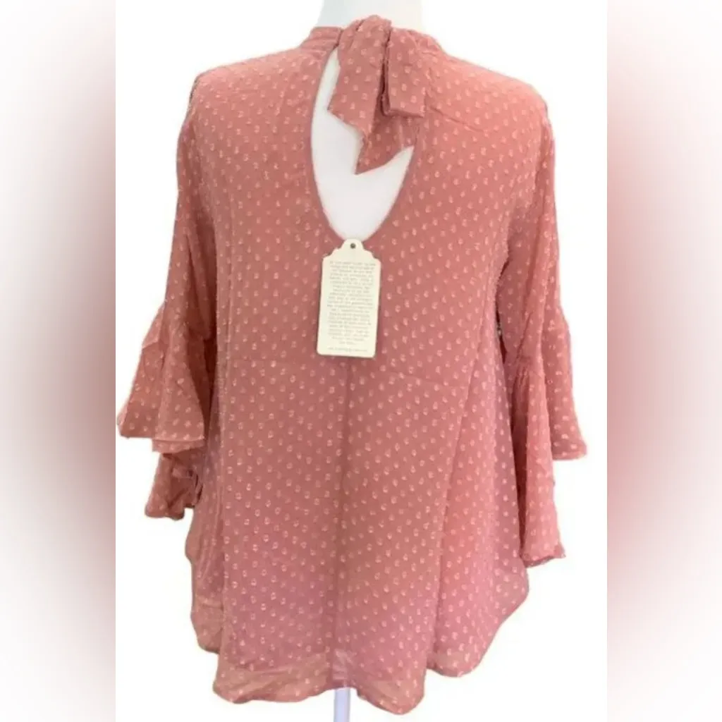 Band Of Gypsies Blush Pink Peasant Blouse With Bell Sleeves & Keyhole Size S - Image 6