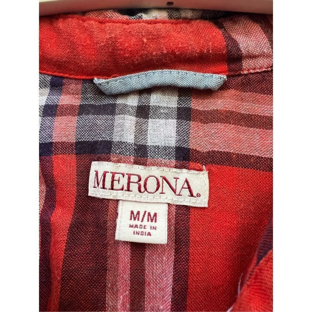 Merona Red Plaid Button Up Woman’s Top Size Medium - Image 4