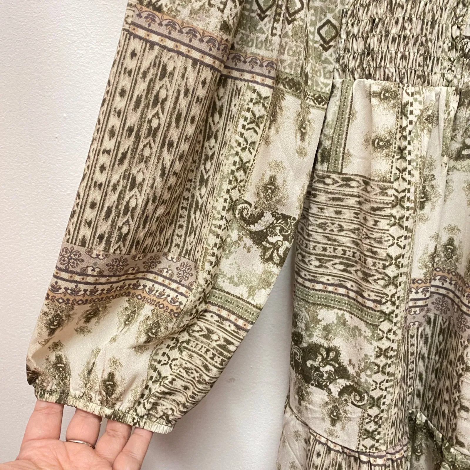 CAL STYLE Womens XXL Midi Dress Beige Brown Floral Patchwork Boho Hippie Artsy Tan - Image 10