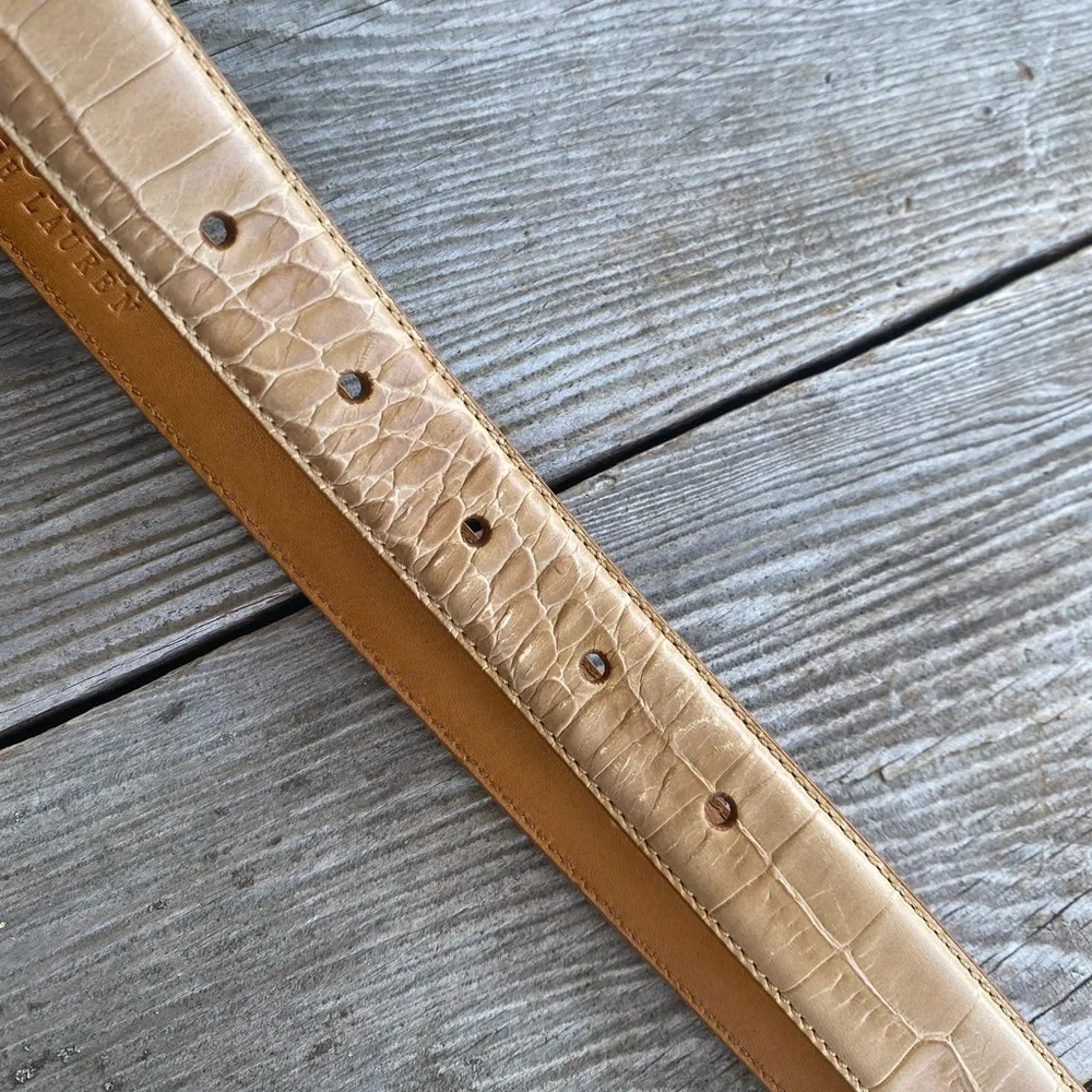 Lauren Ralph Lauren Faux Crocodile Italian Leather Belt Tan - Image 5