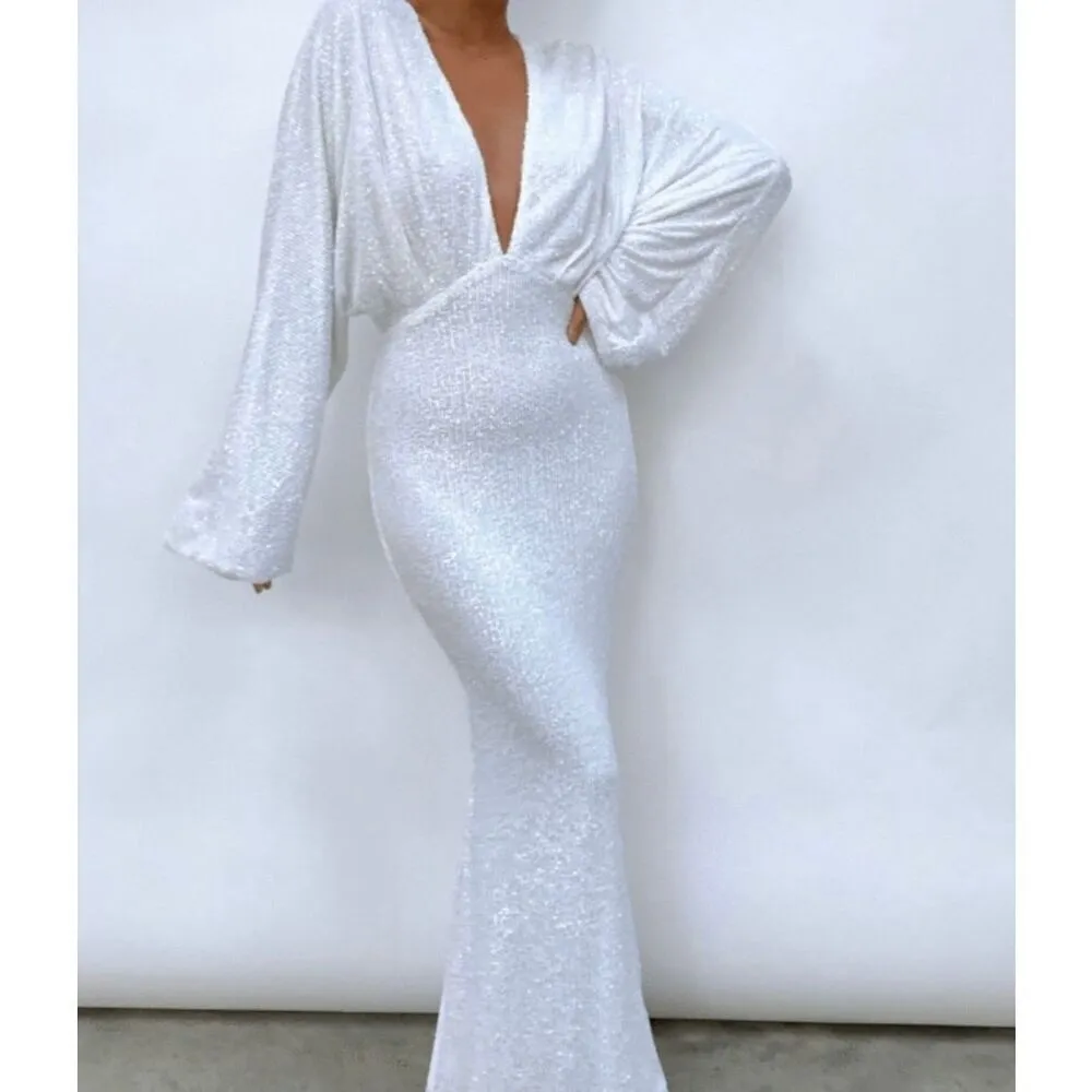 Pretty Lavish UK Alexis white sequin dolman sleeve maxi gown 6 - Image 13