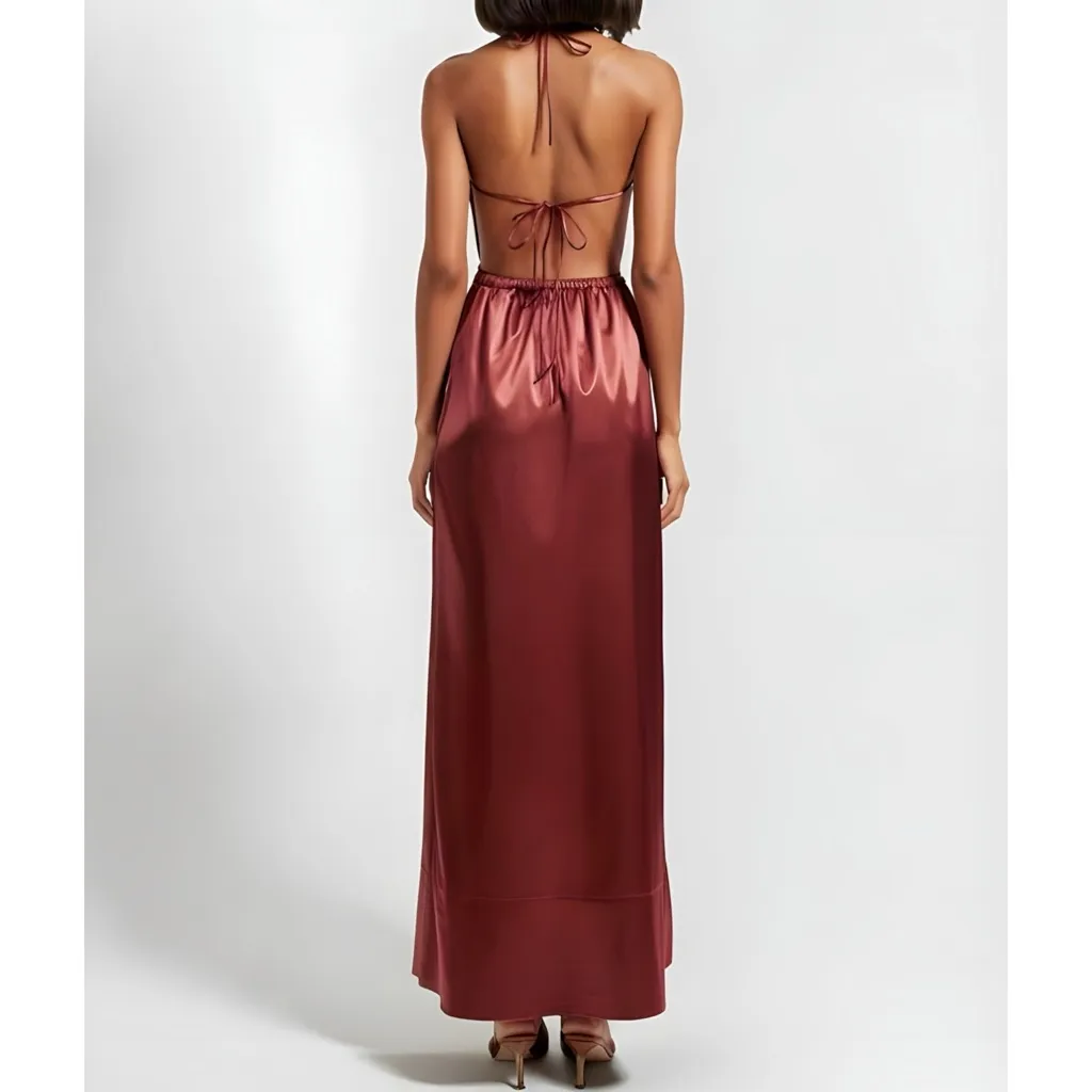 STAUD Sidney Halter Maxi Dress, Tawney Port, Medium - Image 4