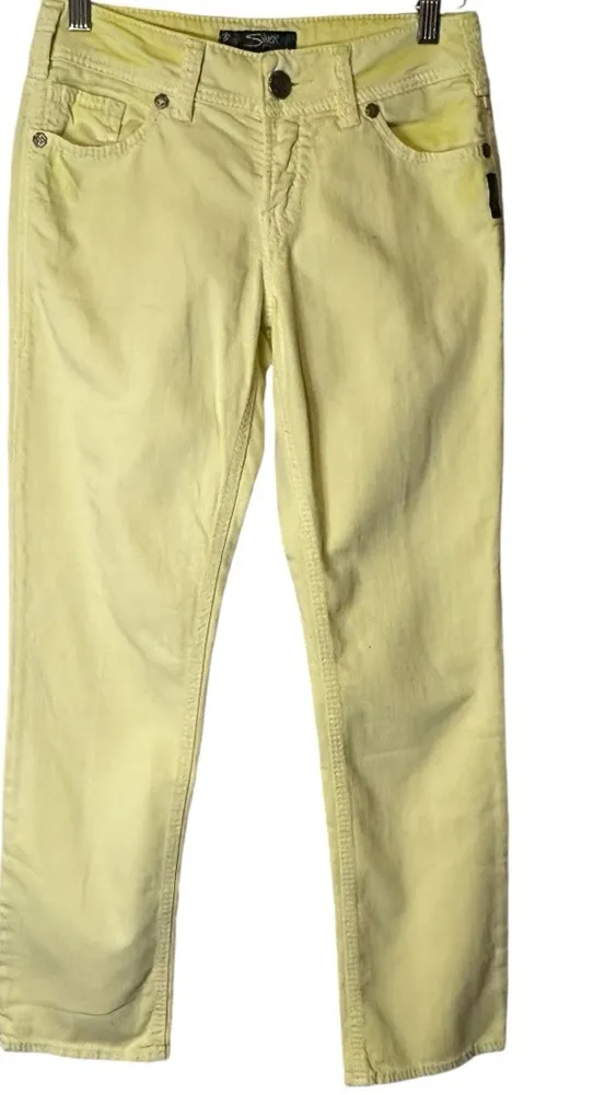 Silver Jeans Suki Capri Womens Pale Yellow Denim Pants Pockets 26 L4016SCLW13 - Image 1