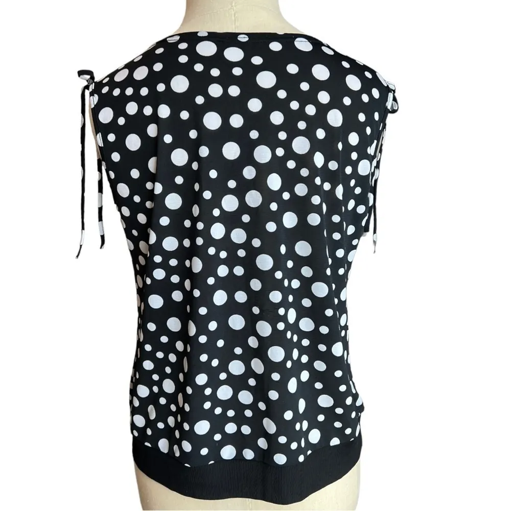 𝅺Korean Sleeveless Draped Neckline Black White Polka Dot Blouse (One Size) S/M Size undefined - Image 7