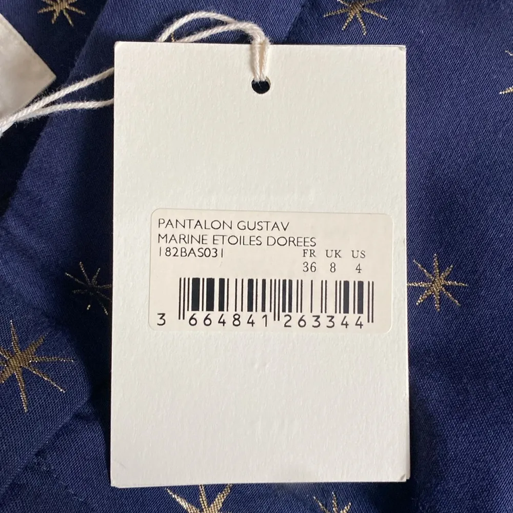 Sezane Gustav navy cropped pants with gold stars 4 NWT - Image 6