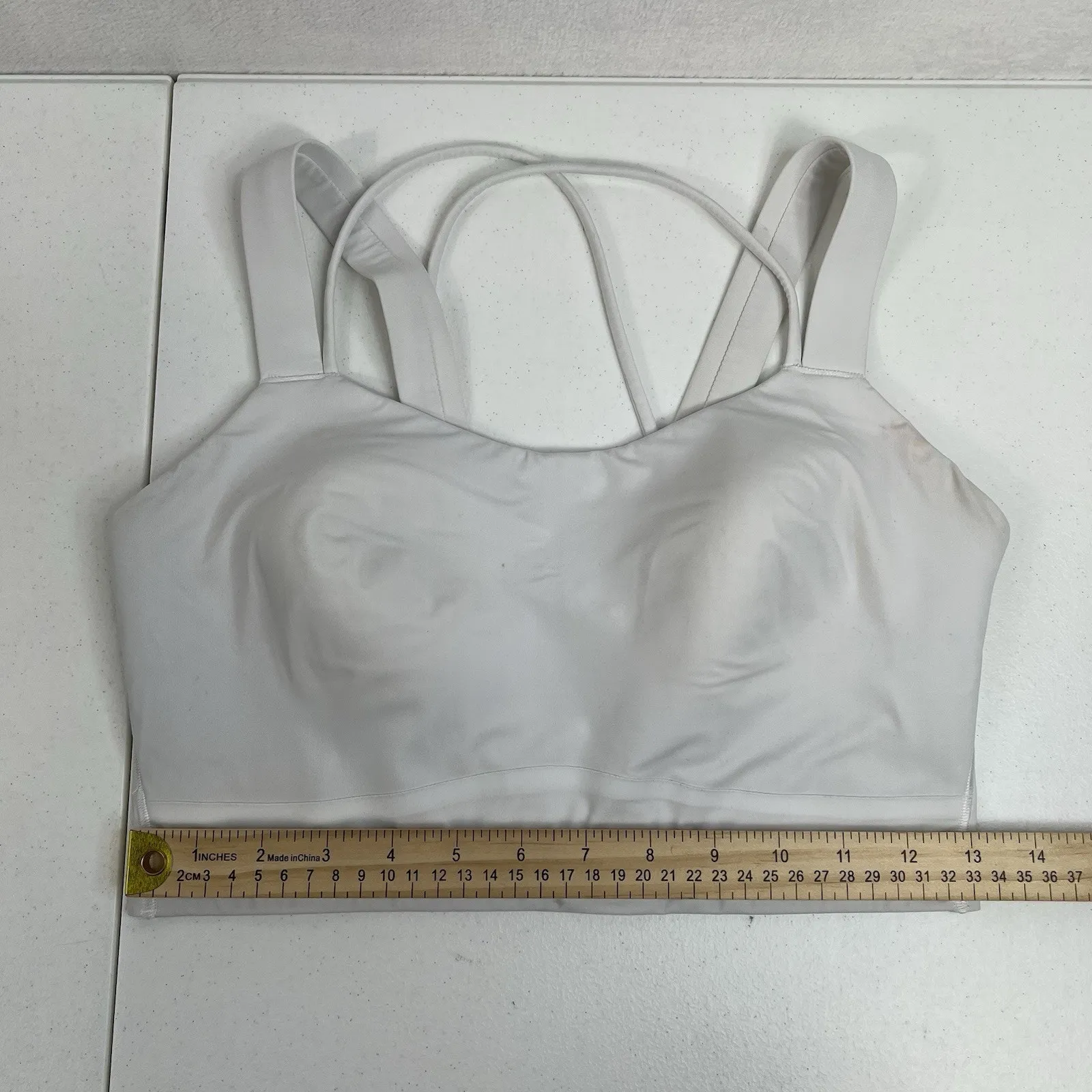 Lululemon Sz 4 Like a CloudLongline Bra Light Support D/DD Cup White Strappy - Image 12