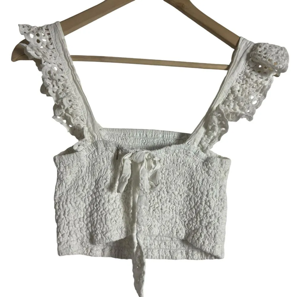 MISA Abelia White Eyelet Cropped Square Neck Sleeveless Top Size M - Image 10