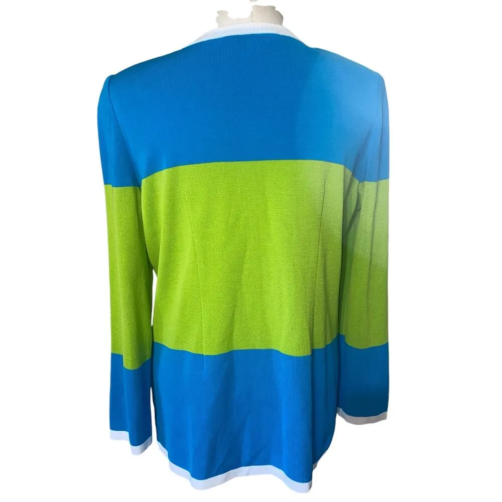 Exclusively Misook Blue Green Colorblock Long Sleeve Cardigan Sweater Size M - Image 4