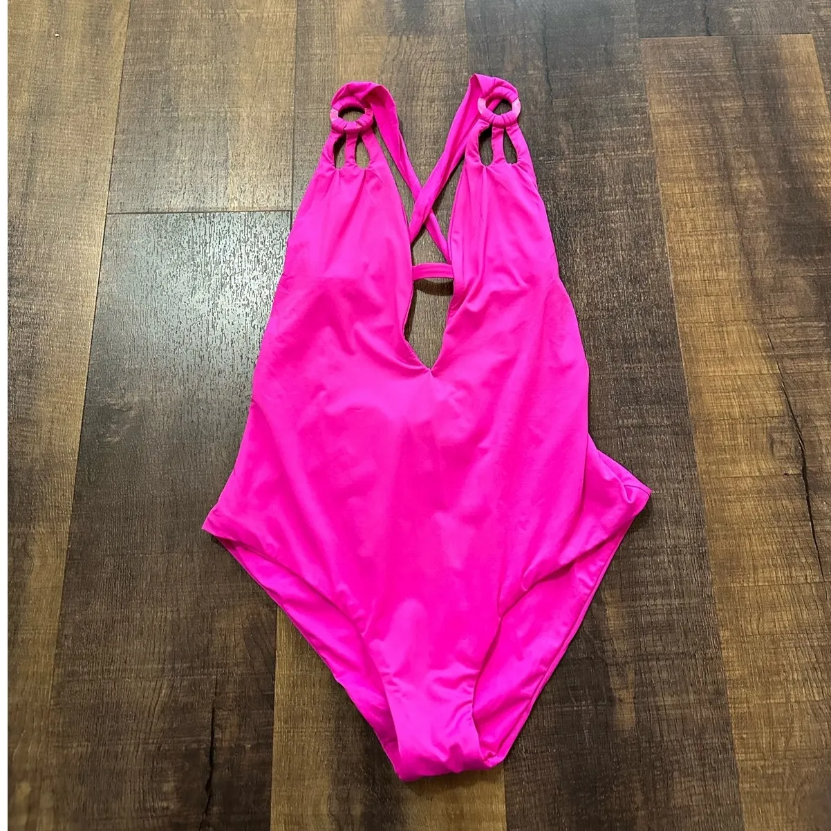 Becca by Rebecca Virtue Skylar Plunge One-Piece Swimsuit Hot Pink Size Medium - Image 3