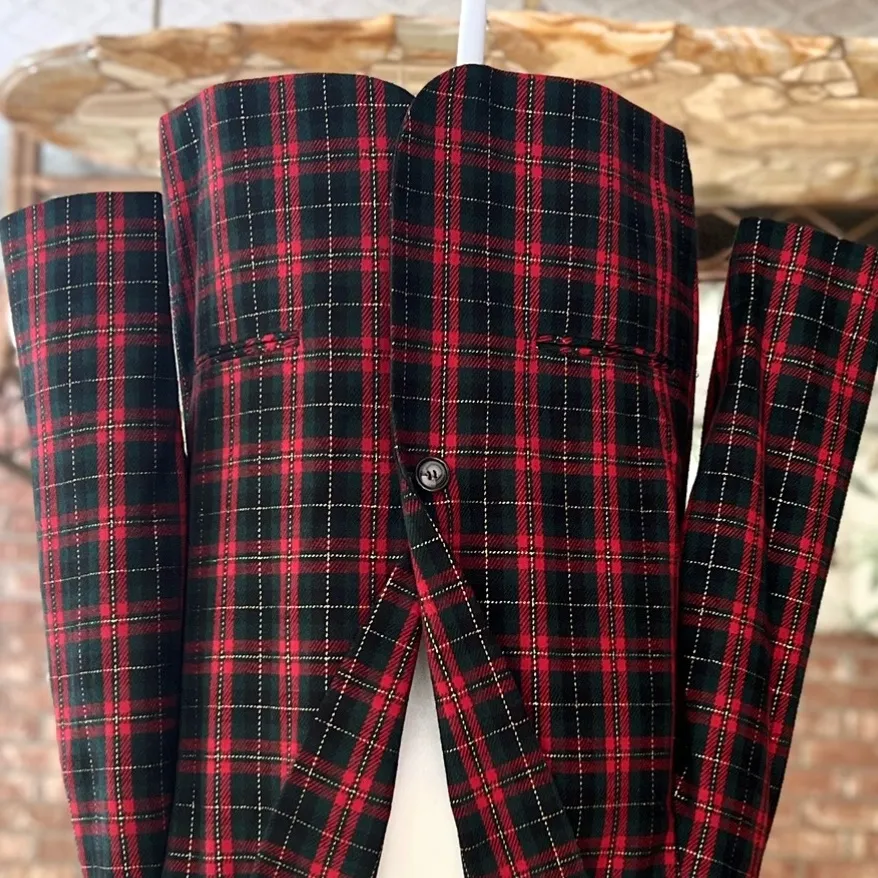 90s Sag Harbor Vintage Red Black Tartan Plaid Metallic Blazer 16P Preppy - Image 3