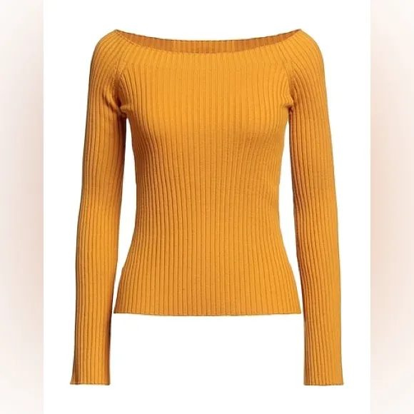 CHLOÉ Off-The-Shoulder Rib Wool Cashmere Sweater Sunlit Yellow M NWOT Bergdorf - Image 2