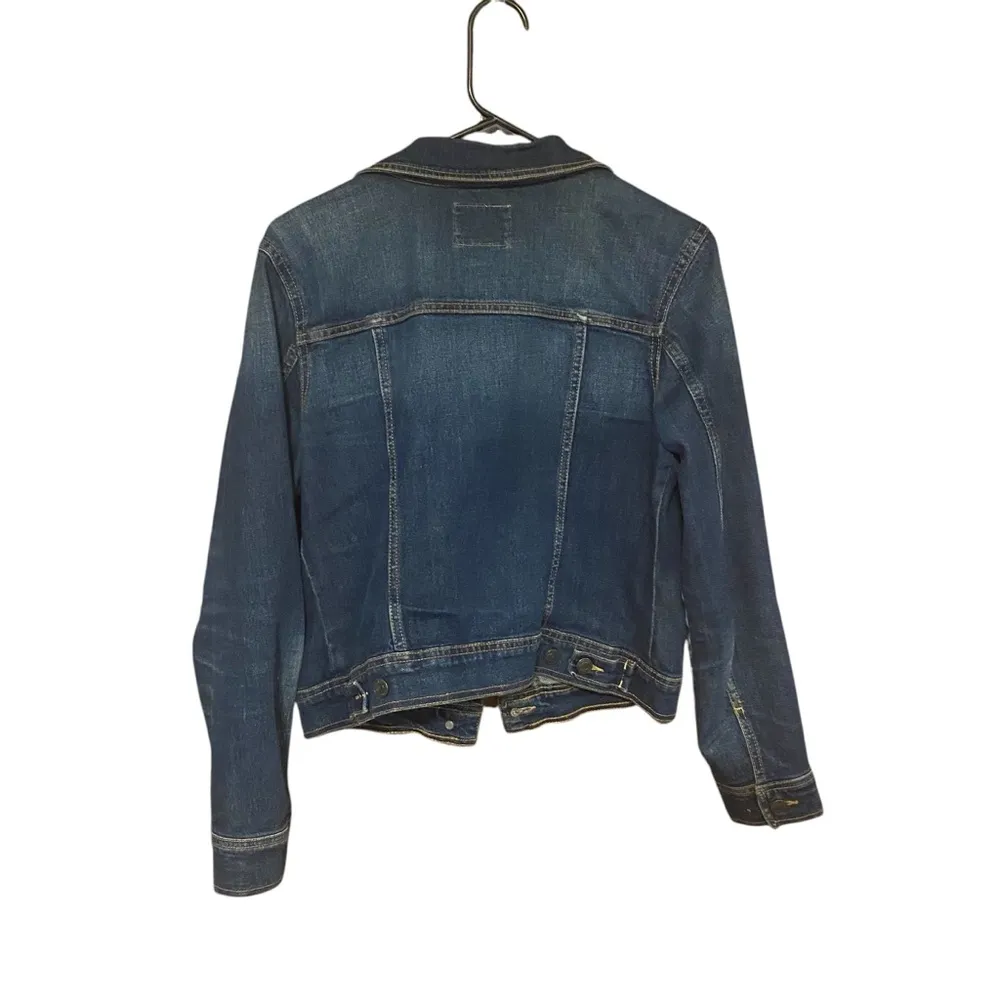 Blue Jean Dark Wash Crop Button Up Jacket Size Medium - Image 2