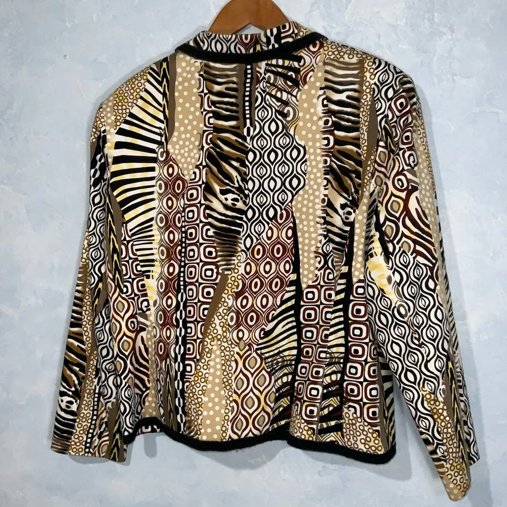 Vintage 80’s Giancarlo Ferrari Black Tan Animal Geometric Print Zip Up Jacket L Size L - Image 7
