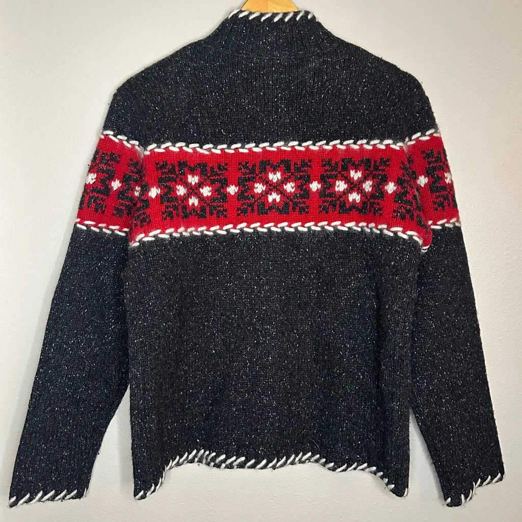 Eagles Eye Vintage Lambswool Silk Fair Isle Full Zip Cardigan Turtleneck Sweater Black Size M - Image 4