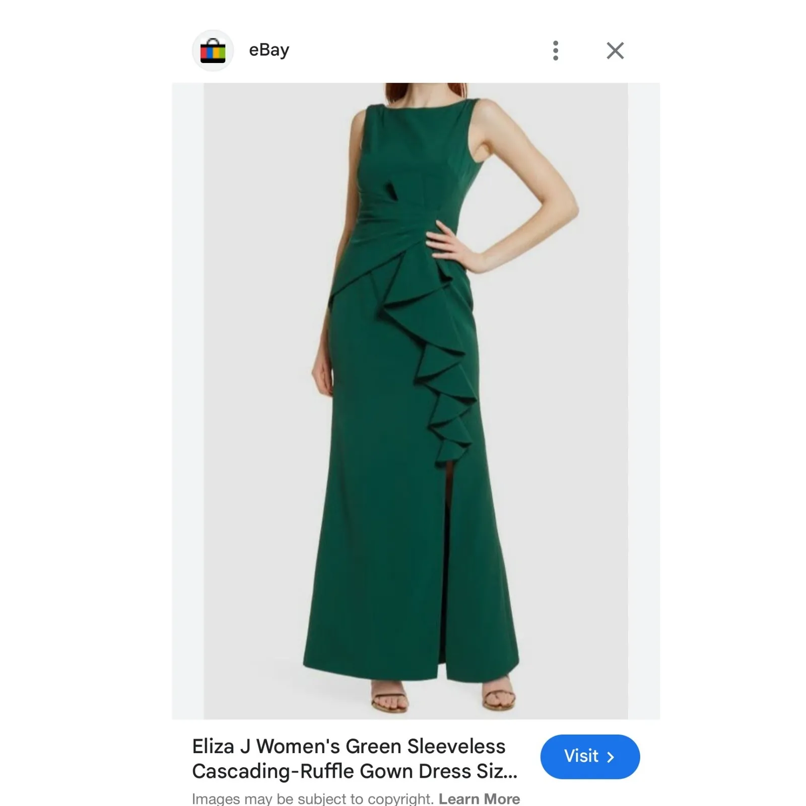 Eliza J Green Sleeveless Cascading Ruffle Evening Maxi Gown Dress 14 M L - Image 3