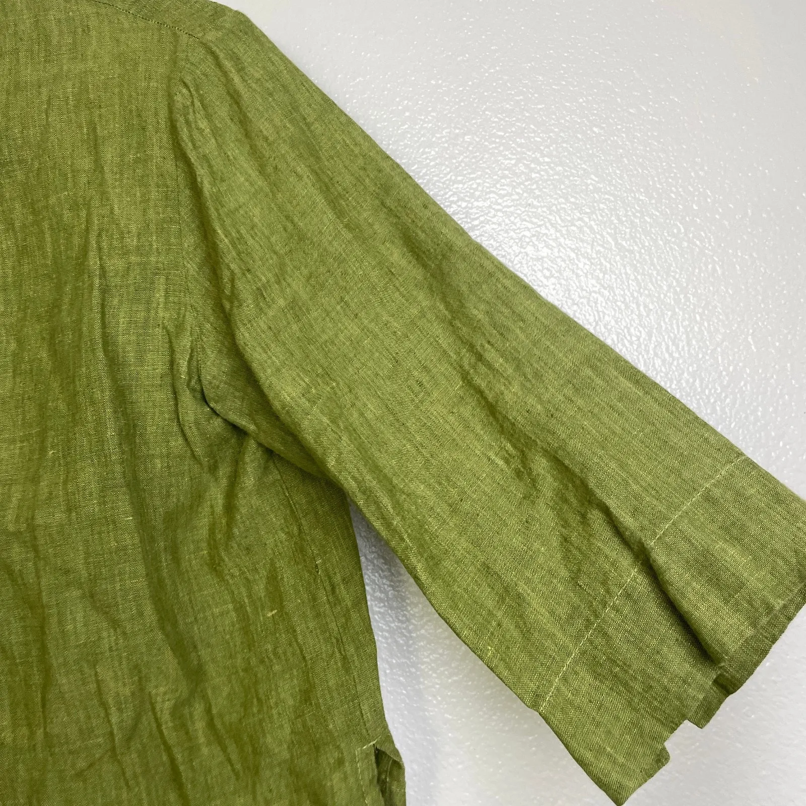 Bryn Walker Linen Top Womens Small Green Button Up Boxy Lagenlook Cropped USA - Image 6