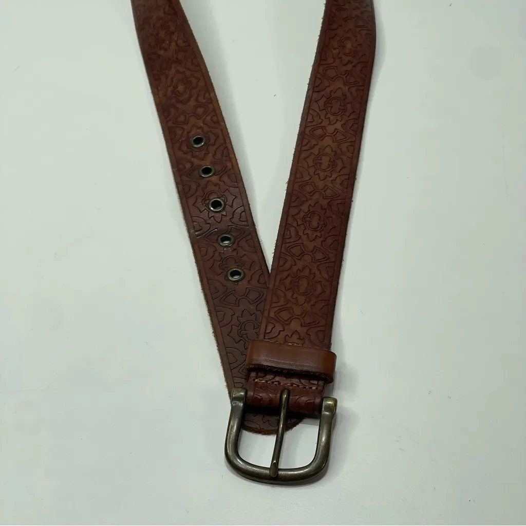 Stamp 10 Tooled Leather Belt Women L Tobacco Color Boho Hippie Southwestern Brown - Image 3