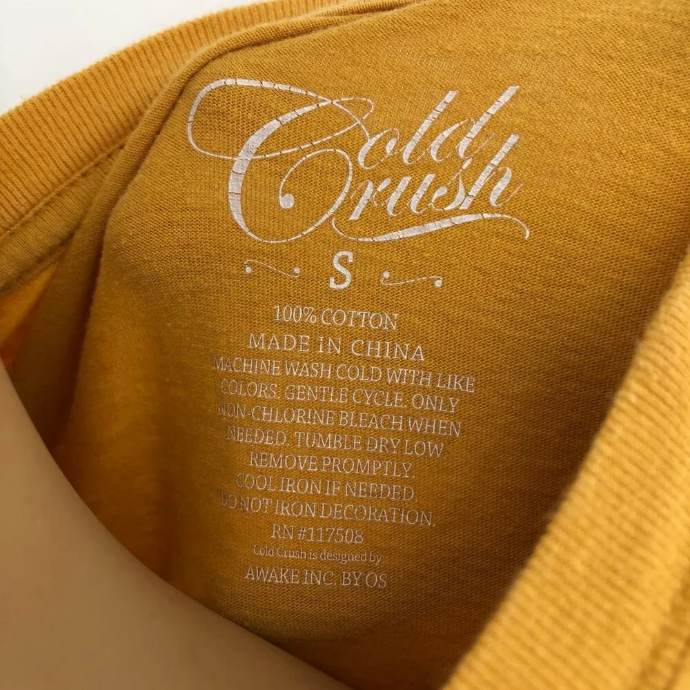 Awake SMALL Yellow Cold Crush California 1987 Crop Top Tee Short Sleeve Crew - Image 5