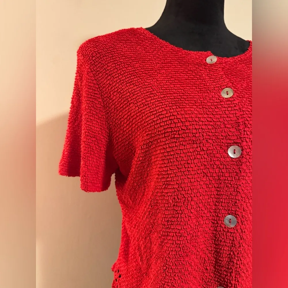 EUC California Concepts Red Floral Button Up Blouse size 14 - Image 2