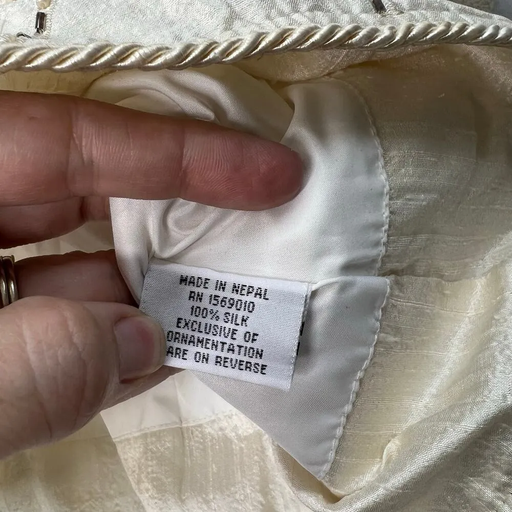 Vintage Yak Magik Silk Blazer Ivory Lace Beaded Sequins Size XL 3 button Jacket - Image 6