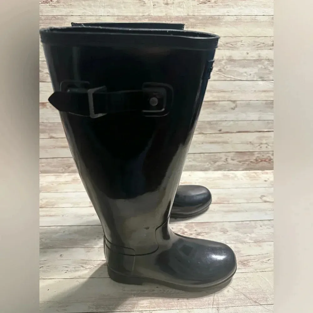 Hunter Original Gloss Tall Rain Boots Women’s Size 6 Black Galoshes - Image 10