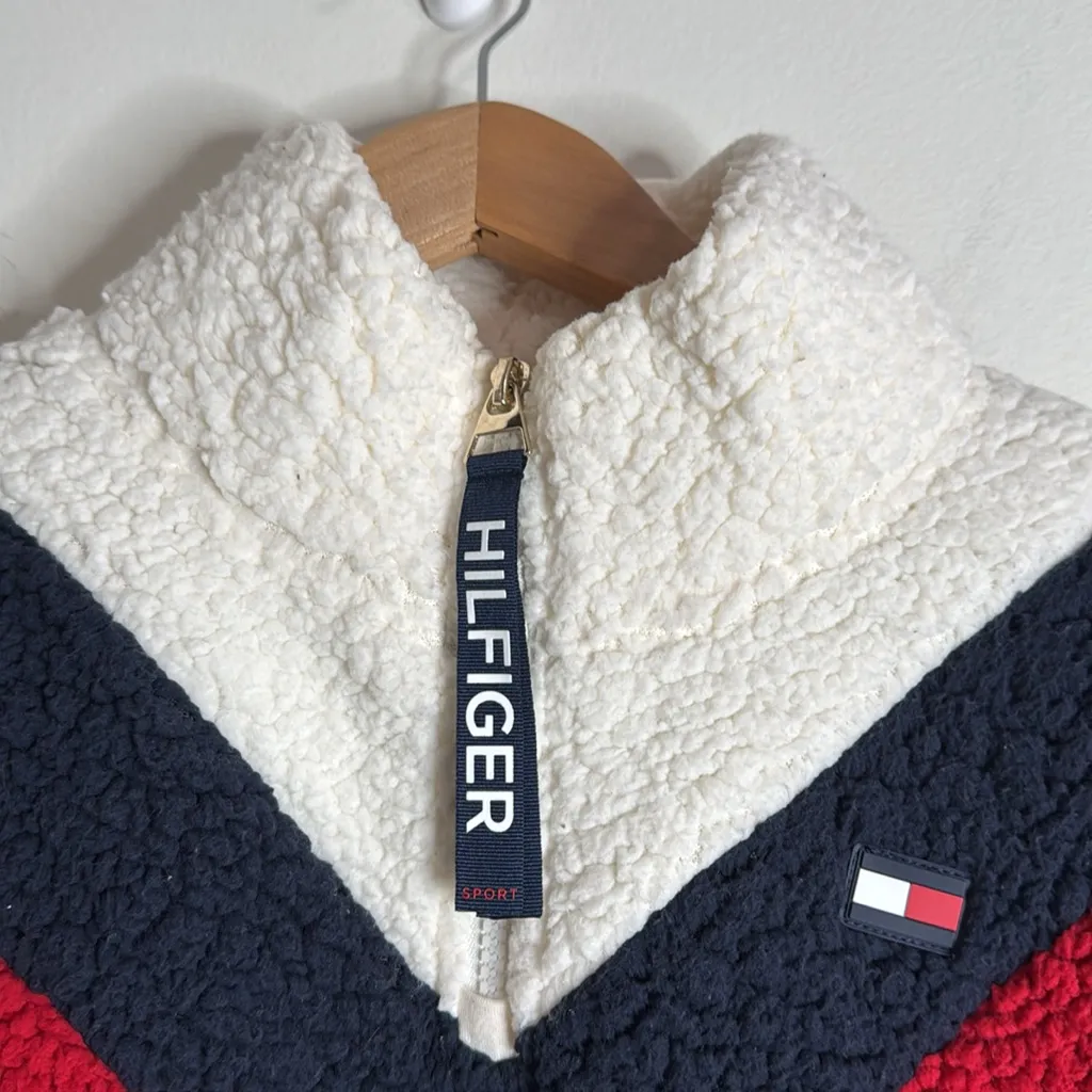 Tommy Hilfiger Women’s Chevron Fleece Sherpa Quarter zip Sweatshirt Jacket sz S - Image 8