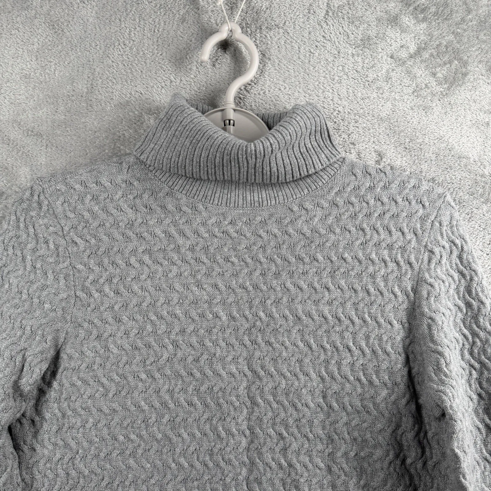 Lands End XS Gray Cable Knit Turtleneck Sweater Cotton Preppy Coastal Grandma - Image 4