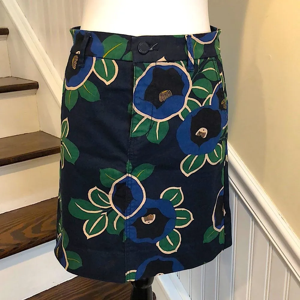 TORY BURCH Navy Emerald & Black Pencil Skirt with Oversized Floral Pattern Sz 2 - Image 16