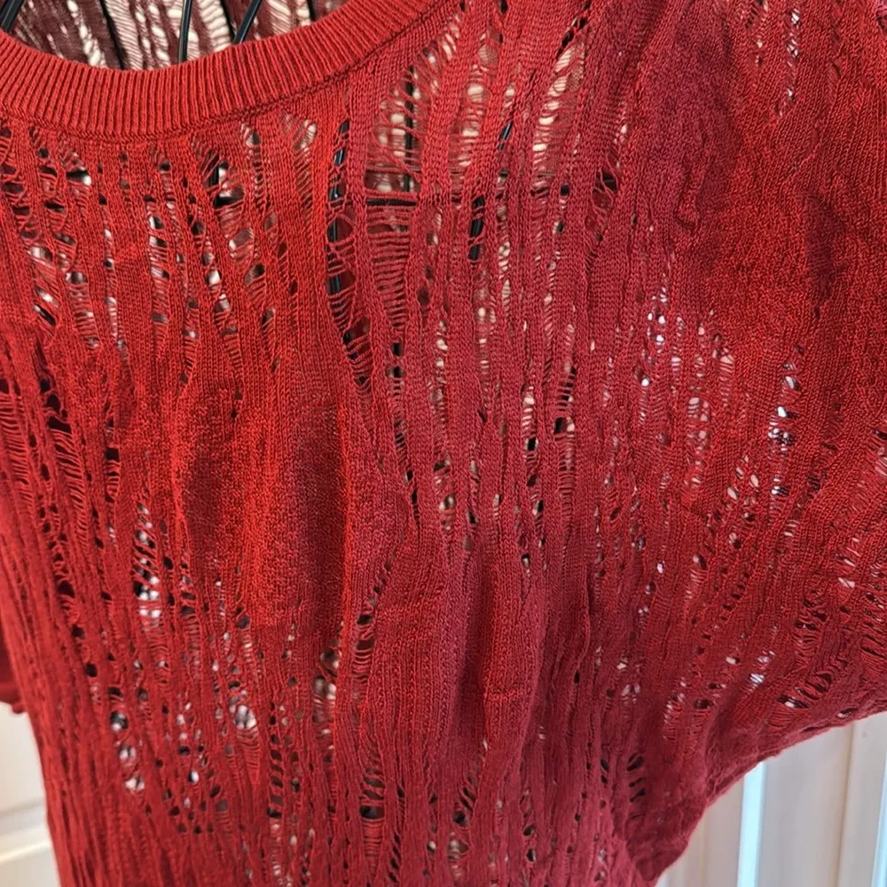 Express scoop, neck, three-quarter sleeve distressed sweater - Image 2