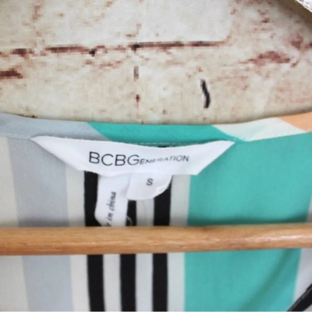 BCBGeneration | Coral Turquoise Striped Blouse - Image 3