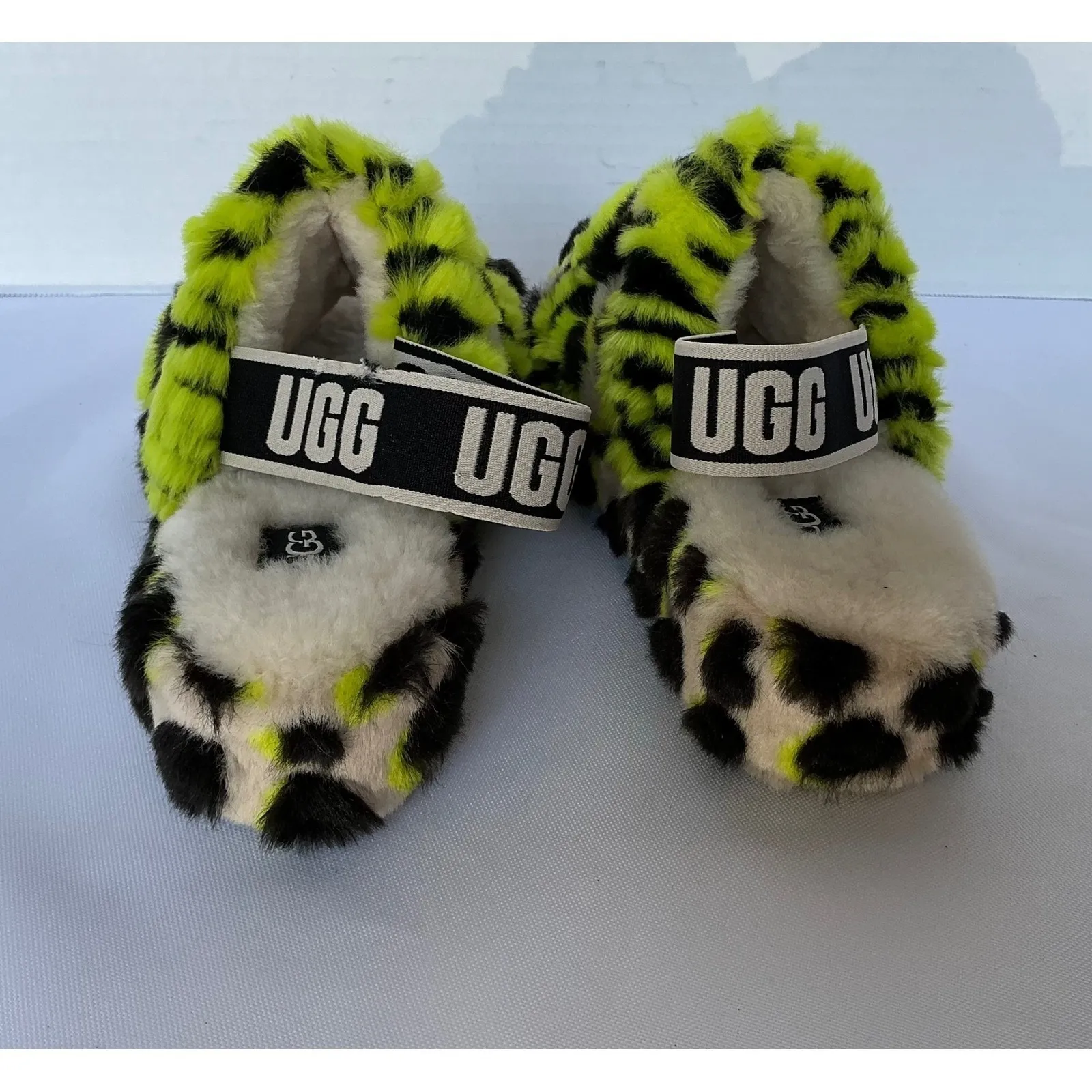 UGG Fluff Yeah Rare Colors‎ Slippers Women's 7 Neon Leopard Print Shearling Fur - Image 6