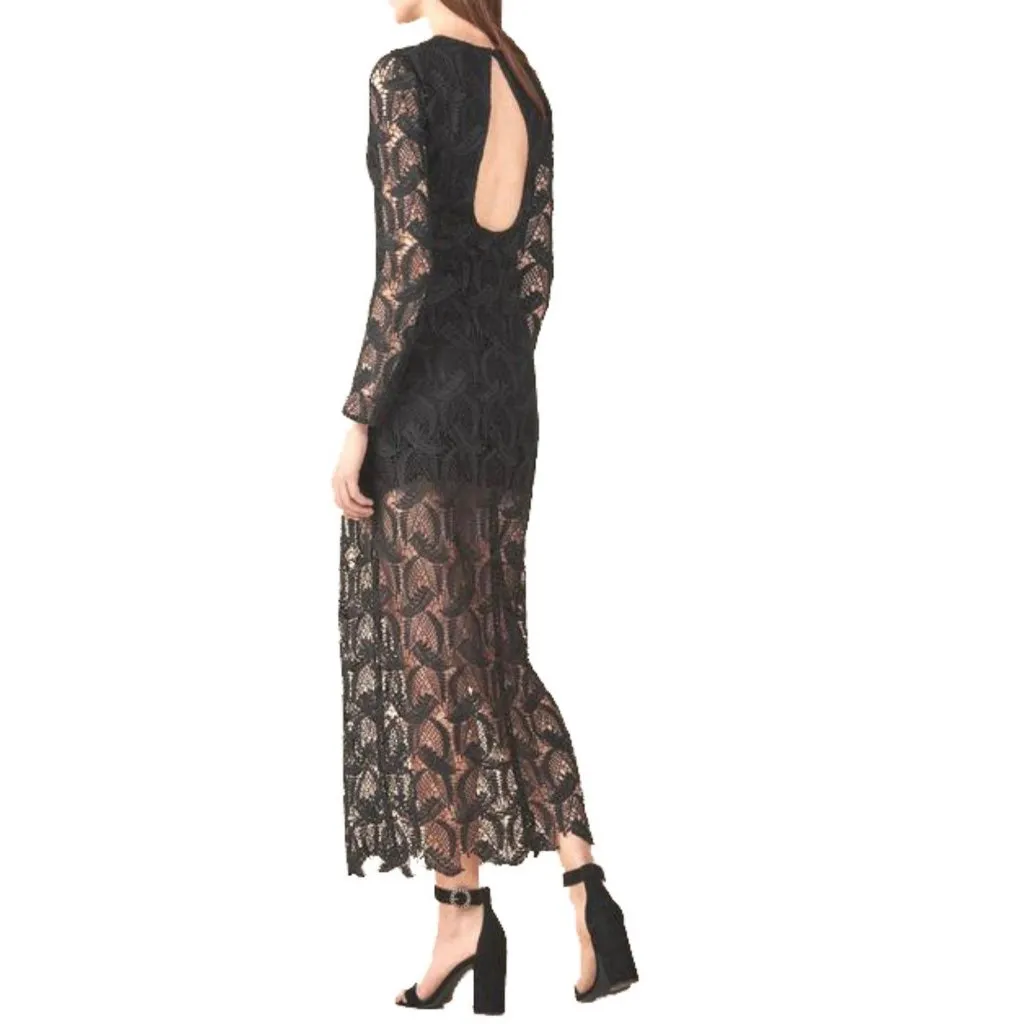 Maje Rosane Guipure Lace Long Dress black sleeves SZ2 bust 30 - Image 2