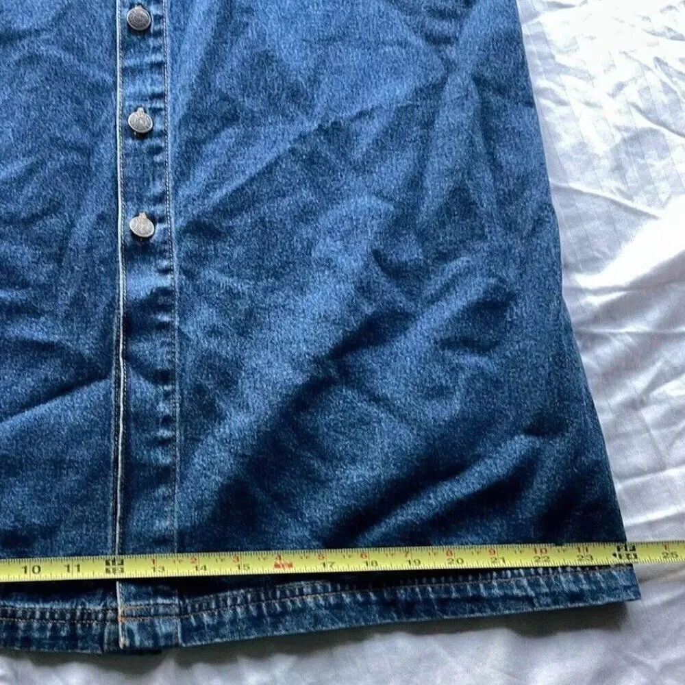Vintage Bill Blass Women’s Below The Knee  Denim Blue Button Jean Skirt Sz 16 - Image 6