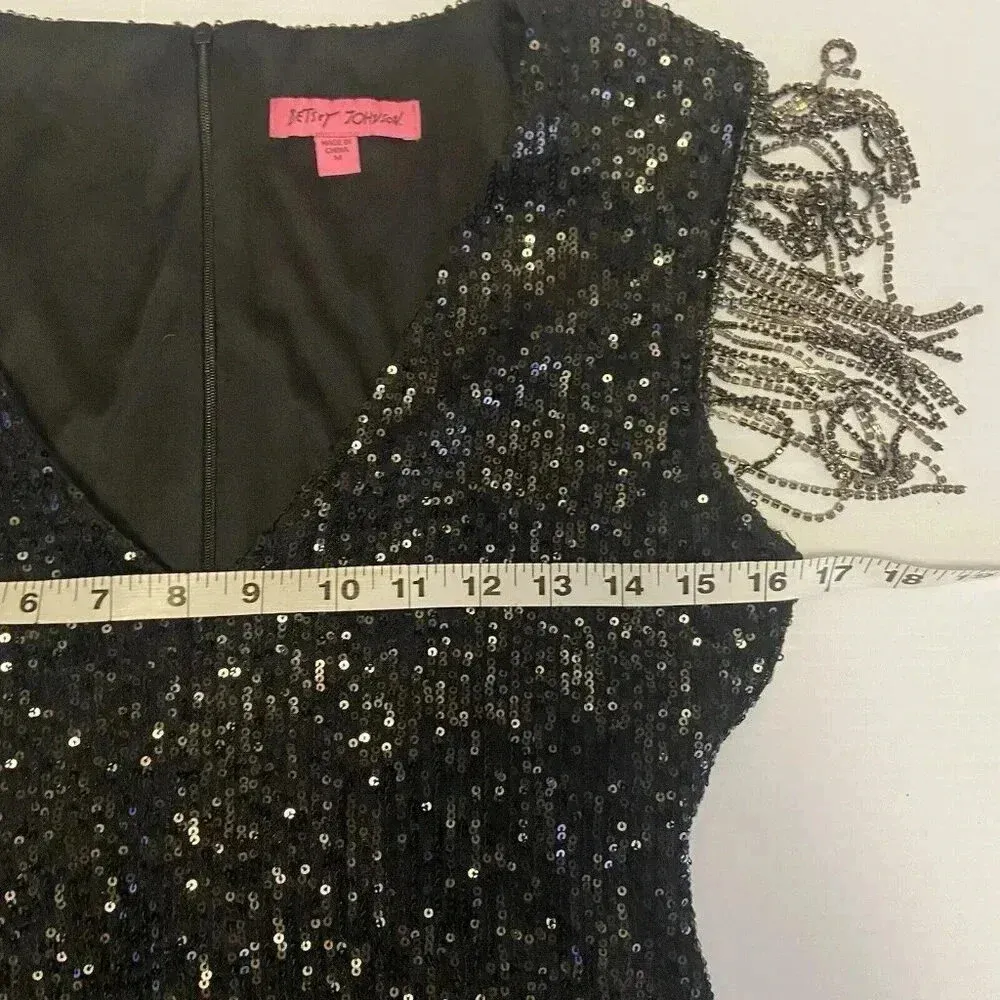 Betsey Johnson Sequin Black Mini Dress Size‎ M Cocktail Party Holiday Date Night - Image 13