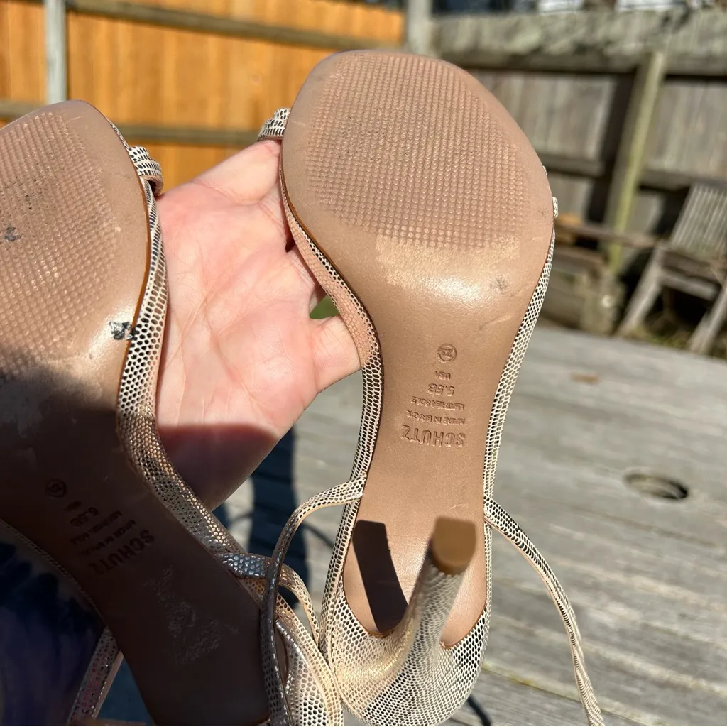 Schutz Gold Altina Embossed-Leather Sandal - Size 5.5‎ - Image 10