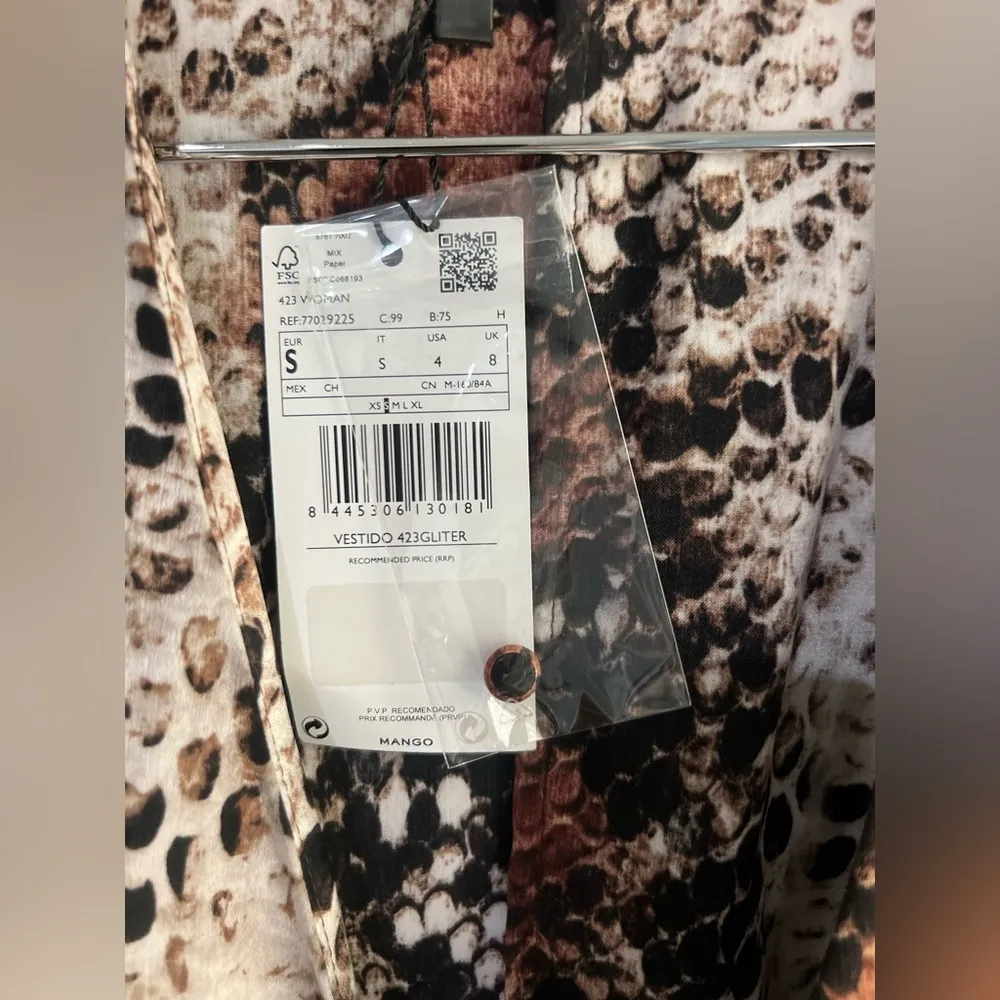 Mango Snake Print Long Sleeve V Neck Button Front Maxi Dress 4 size Small - Image 10