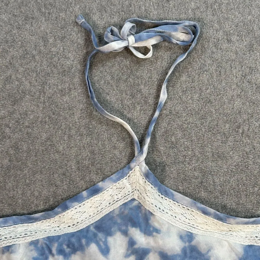 Hollister Halter Top Blue Sky Elastic Crop Waist Size X-Small Crochet Trim New - Image 3