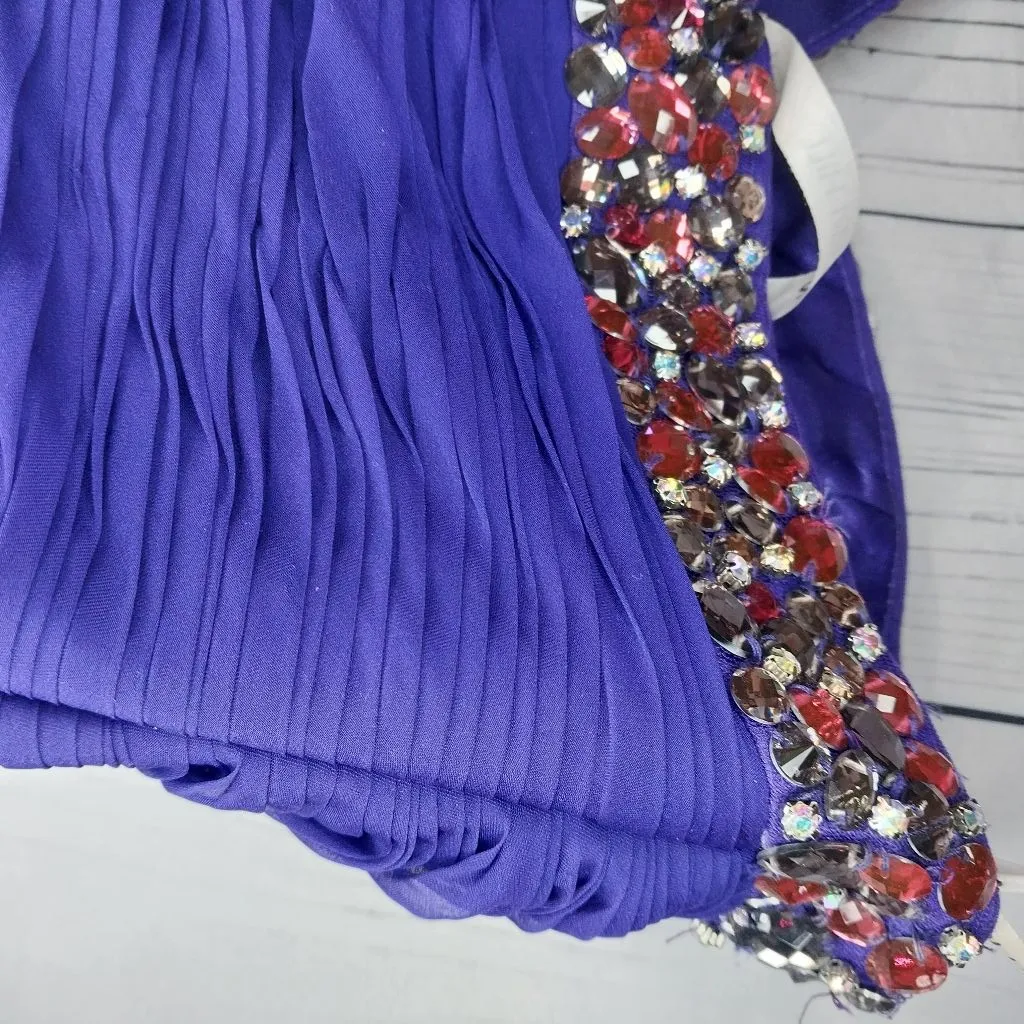 Sherri Hill Royal Purple Strapless  Dress with Cut Out Front With Embellishments - Image 8