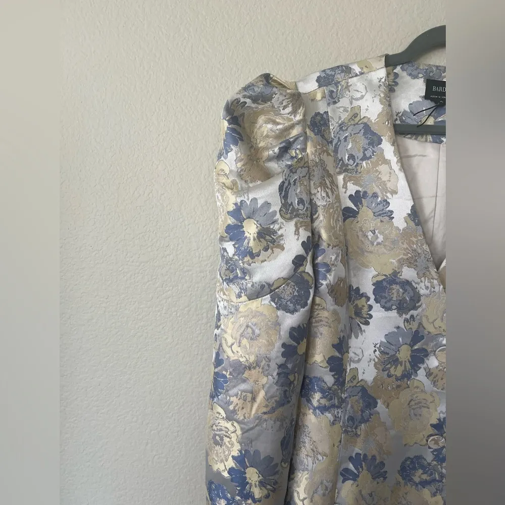 Bardot Floral Jacquard Puffy Long Sleeve Minidress With Buttons Women’s Size 6 - Image 5