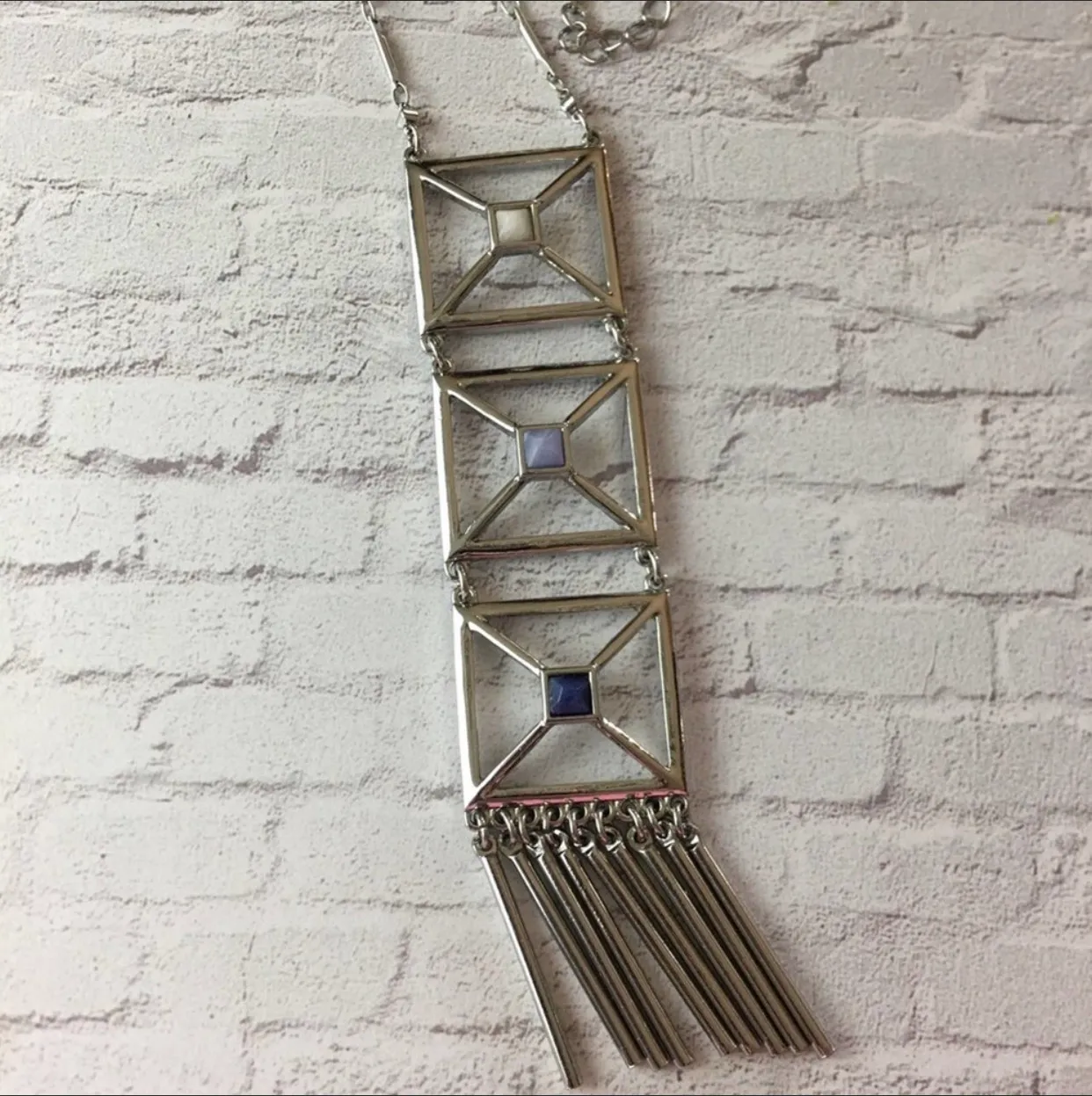 WHBM long 3 square geometric Stone Necklace - Image 3