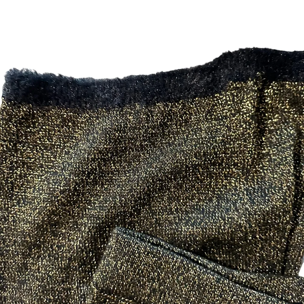 Zara Knit women's size medium wide legged black glitter gold pants - Image 2