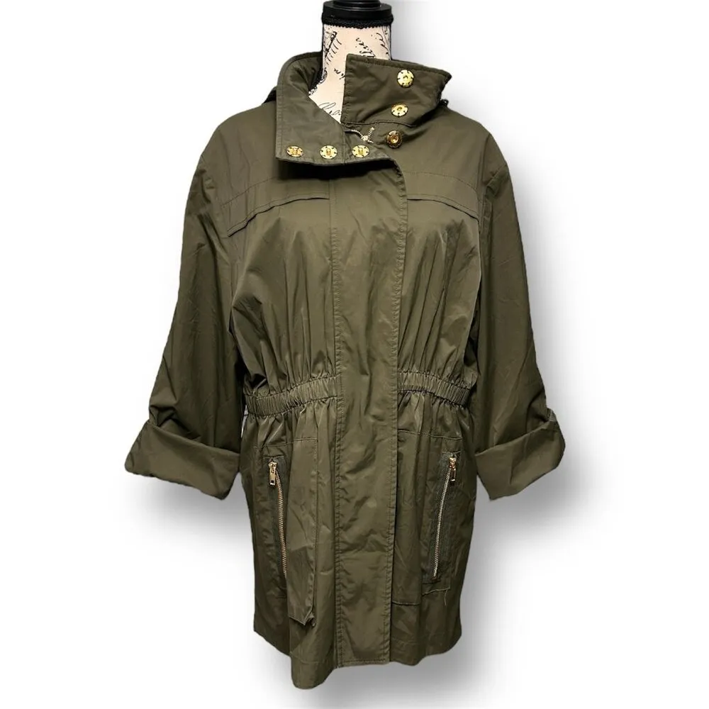 Antonio Melani Olive Green Erin Trench Coat Hooded Gold Zip Utility Outside XL - Image 5