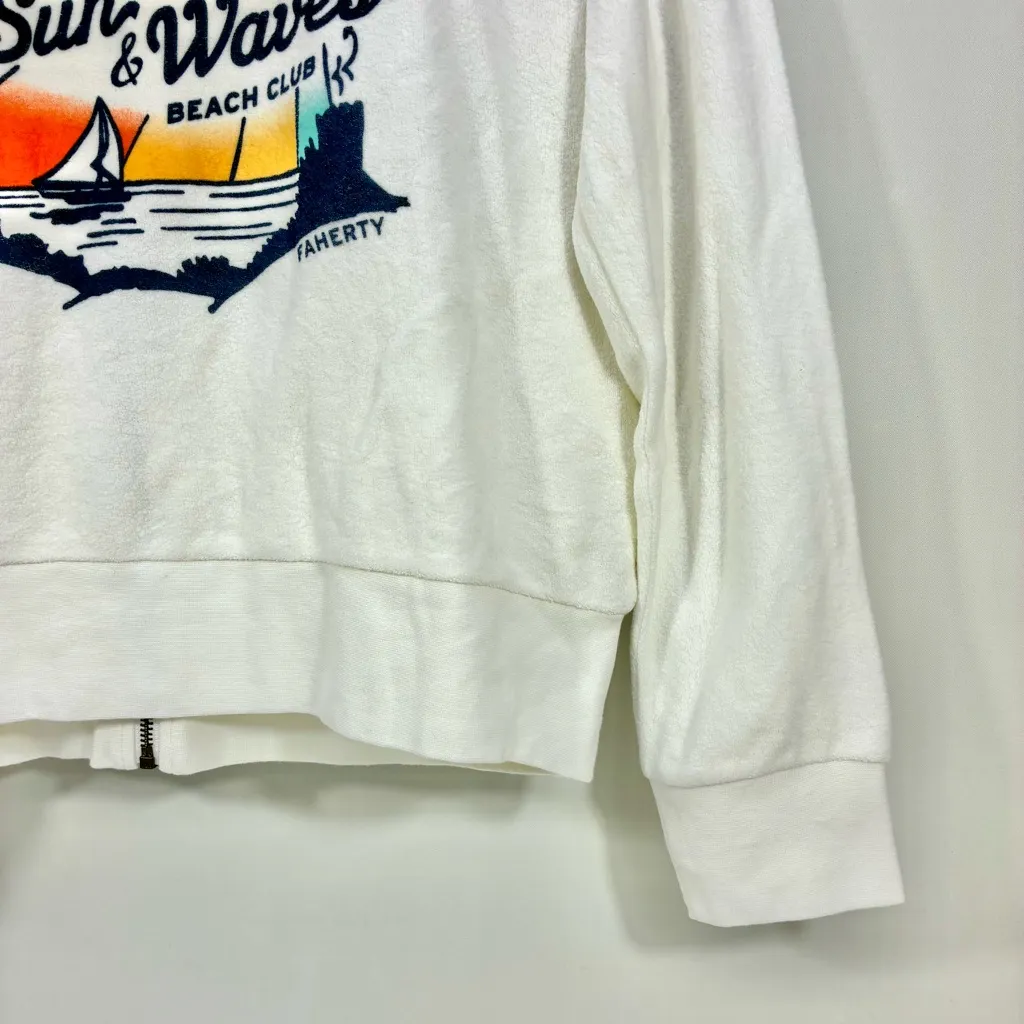 Faherty Reverse Beach Fleece Zip Hoodie White Medium NWT - Image 14