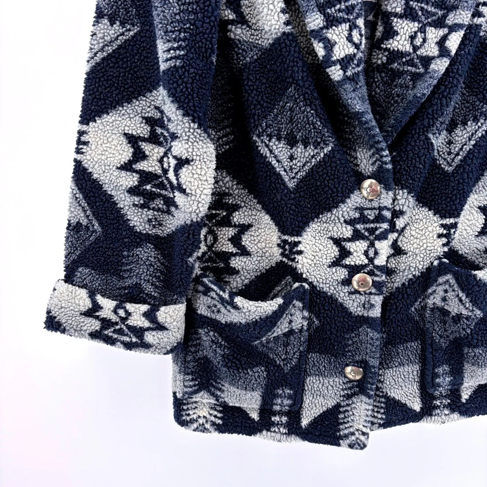 Vtg Lauren Ralph Lauren Navajo Aztec Fleece Jacket Womens Small Petite Southwest - Image 7