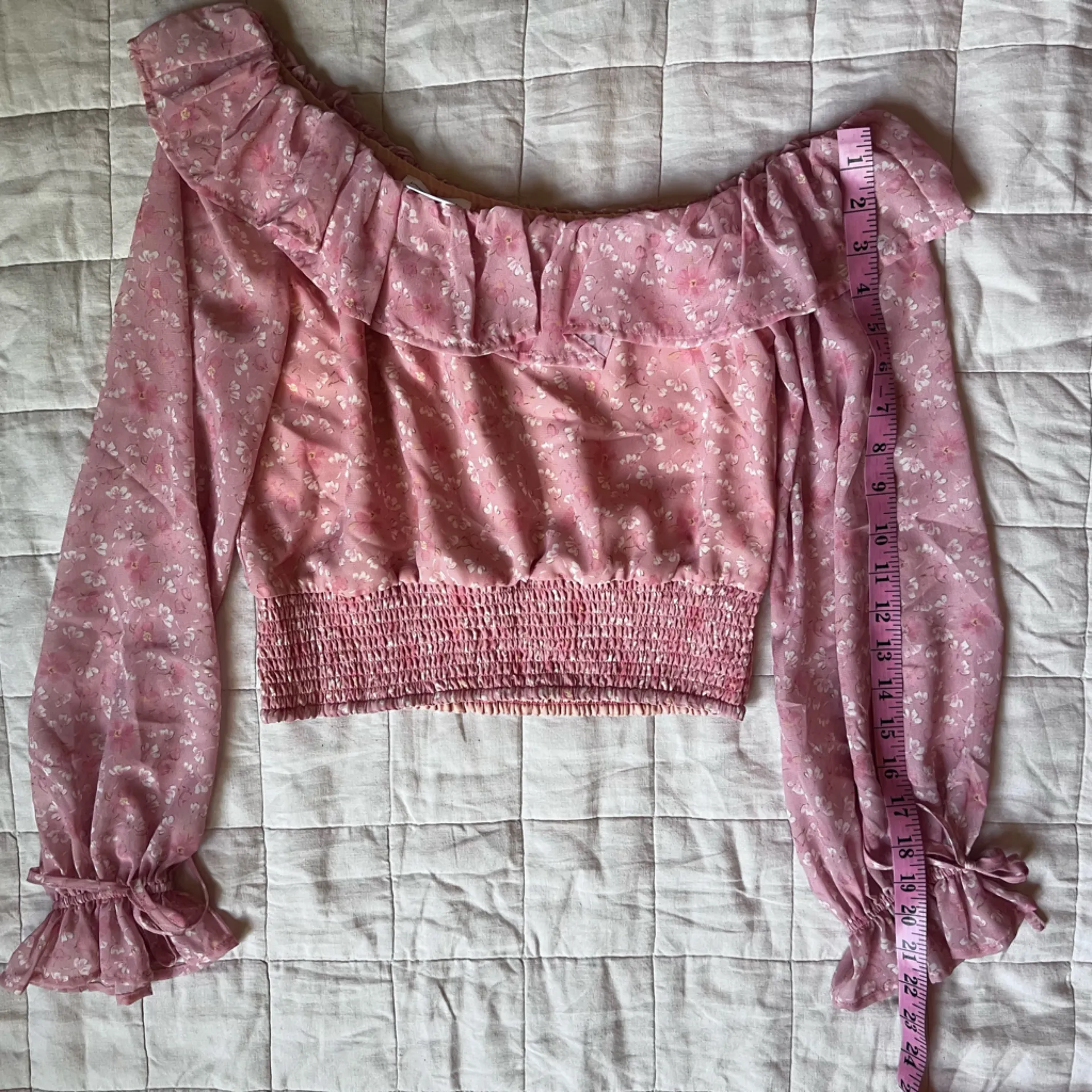 Lovers + Friends Juliette Pink Floral Ruffle One Shoulder Top Cottagecore -Small - Image 4