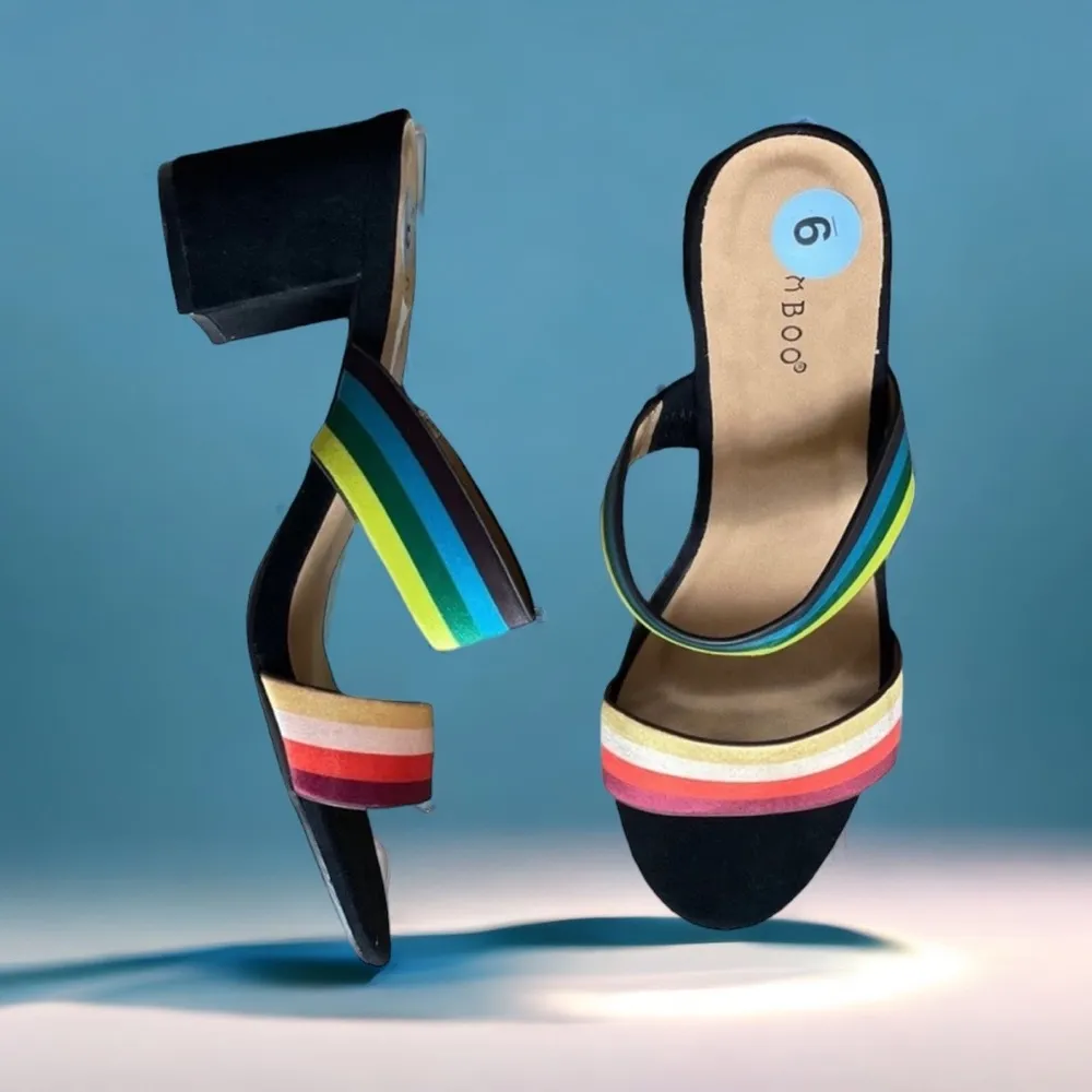 NEW Bamboo Multicolored Striped Slip On Sandal - Image 3