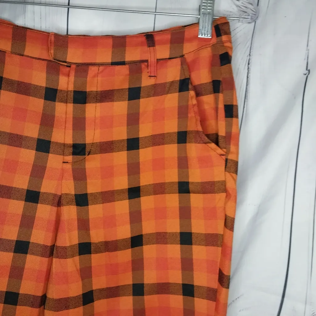 Hot Topic Orange and Black Plaid High Waisted Tapered Grunge Streetwear Pants - Image 5