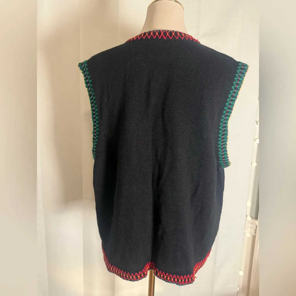 1995 Susan Bristol Vintage Sweater Vest XL Patchwork Embroidered Ramie Cotton - Image 2